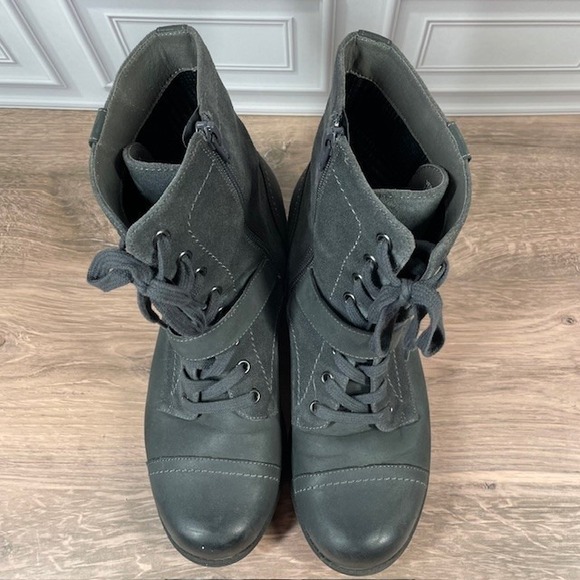 ABEO Verity Leather Combat/Moto Boots Lace Up Buckle Accent EUC Gray Size 9.5N - Picture 13 of 16